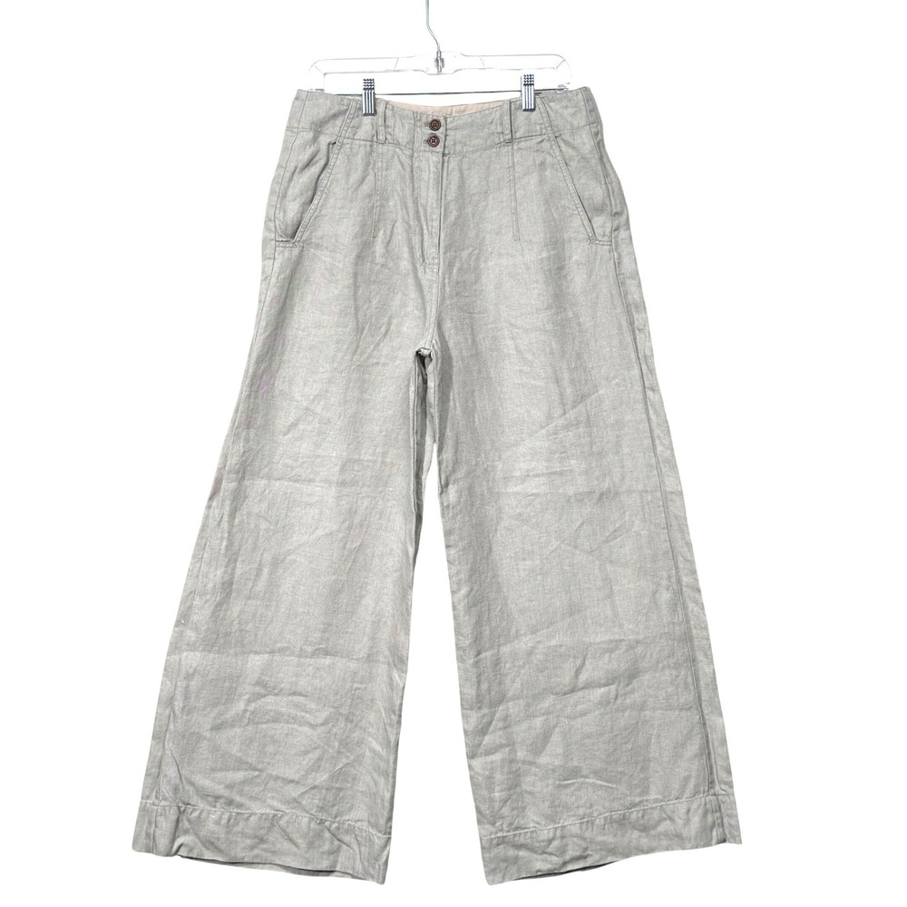 Poetry Wide Leg Linen Pants Womens 10 Beige High Rise RB43 Trousers